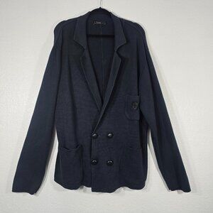 Lacoste Knit Double Breasted Blazer Men Size 6 or XL Cotton Blue Preppy Luxury